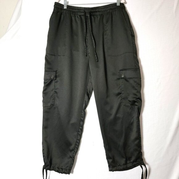 Time and Tru Cargo Jogger Pants Womens Sz XXL 20 Elastic Waist Silky Black - Picture 1 of 12